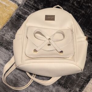 White Mini Backpack Purse with Bow Accent